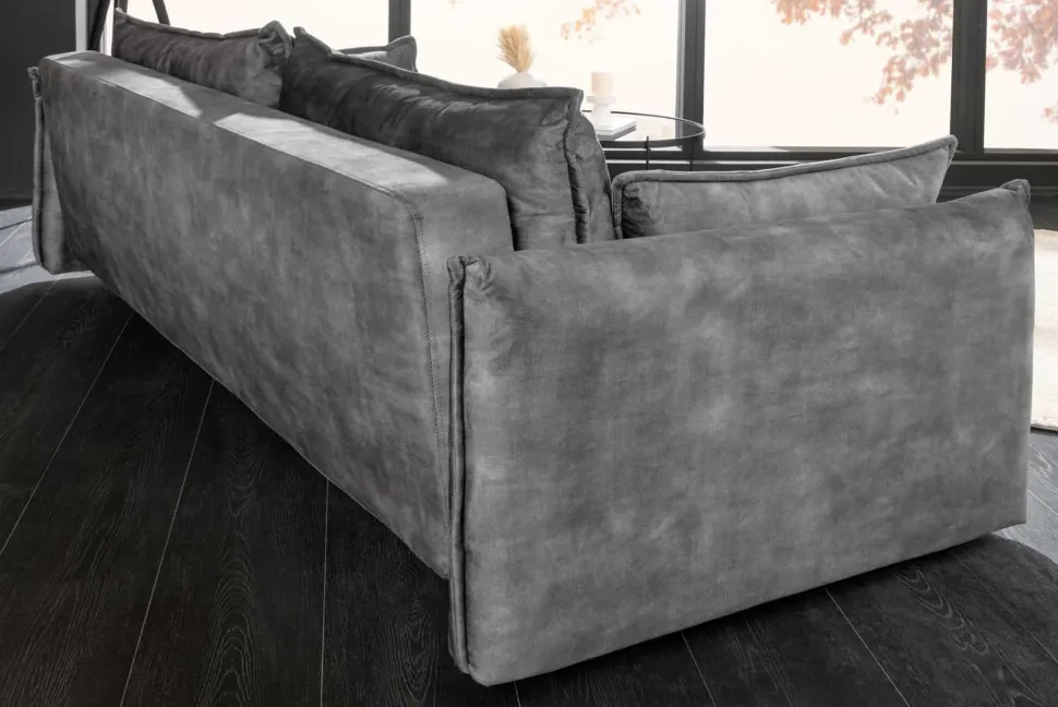 XXL Sofa mit Schlaffunktion APARTMENT grau Samt inkl. Bettkasten und Kissen