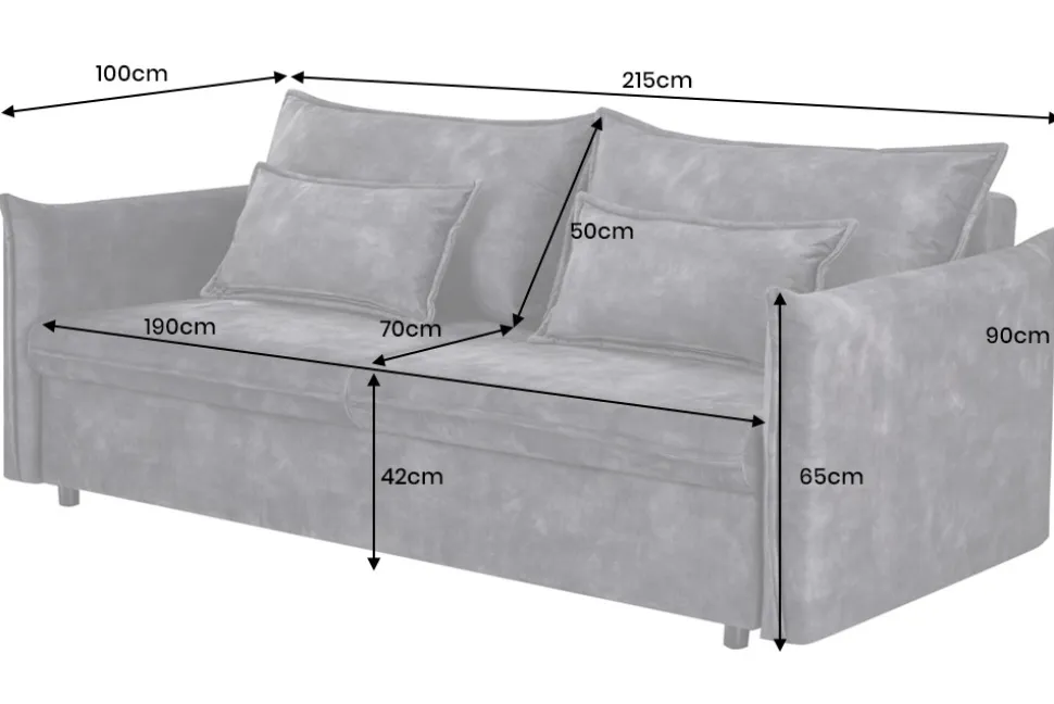 XXL Sofa mit Schlaffunktion APARTMENT grau Samt inkl. Bettkasten und Kissen
