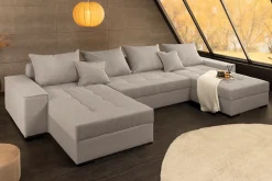 XXL Wohnlandschaft LODGE 315cm greige Cord Sofa mit Schlaffunktion und Stauraum